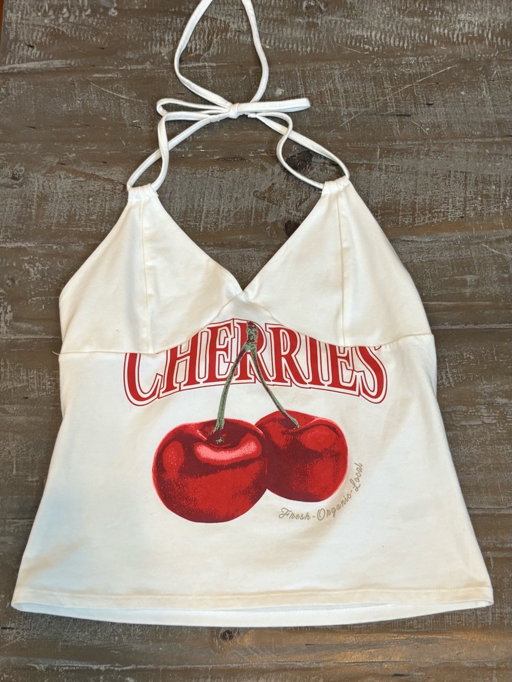 White Halter Top with Red Cherries NWOT size Small